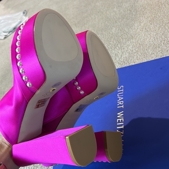 NEW Stuart Weitzman SkyHi satin platform sandals - Picture 12 of 16